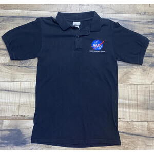 Vintage Anvil Embroidery NASA Glenn Research Center Black Polo Size Small USA .